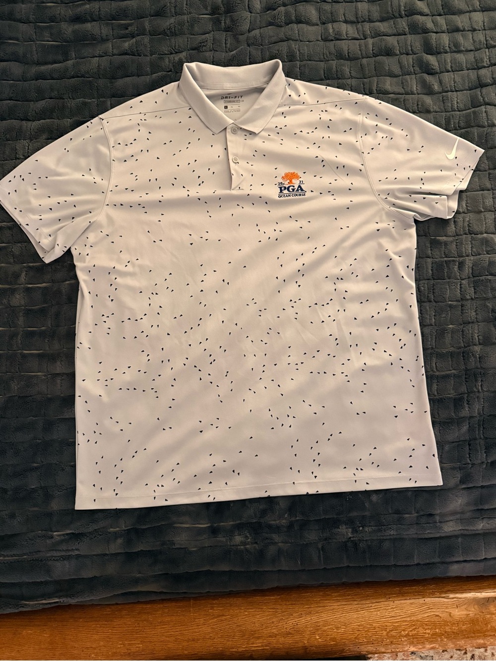 Nike White Polo with Black Speckle and PGA Crest